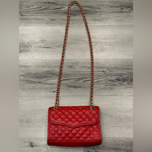REBECCA MINKOFF Mini Studded/Quilted ‘Affair’ Chain Strap Bag Red w/ Gold Studs - Picture 2 of 11
